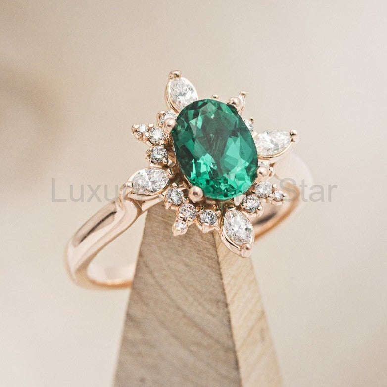 "Azalea" - Oval Lab-Grown Emerald Engagement Ring With Diamond Halo - image 3
