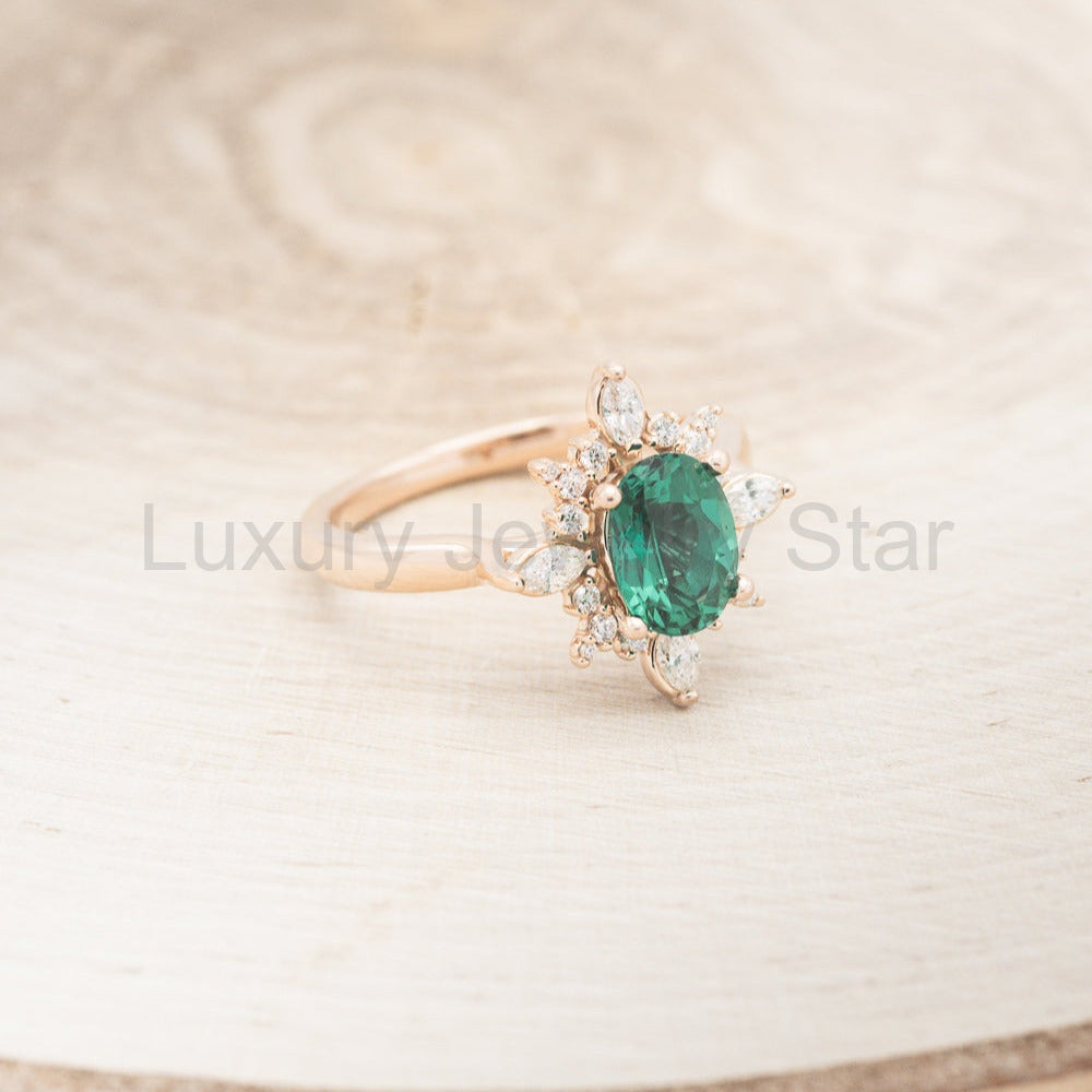 "Azalea" - Oval Lab-Grown Emerald Engagement Ring With Diamond Halo - image 6