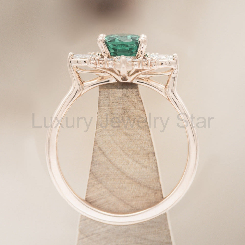 "Azalea" - Oval Lab-Grown Emerald Engagement Ring With Diamond Halo - image 7