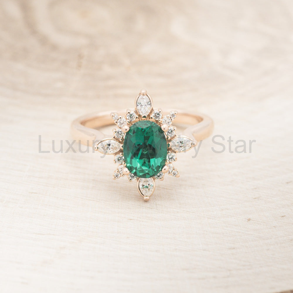 "Azalea" - Oval Lab-Grown Emerald Engagement Ring With Diamond Halo - image 8