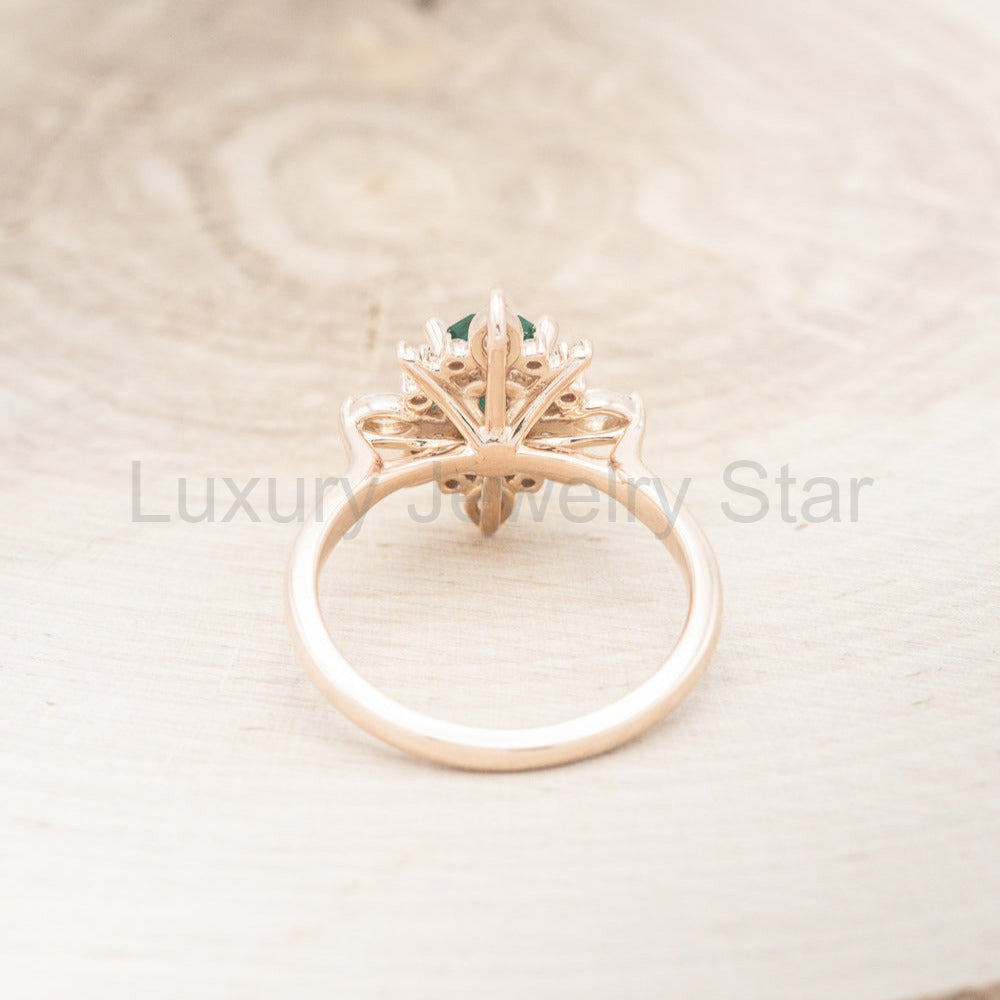 "Azalea" - Oval Lab-Grown Emerald Engagement Ring With Diamond Halo - image 9