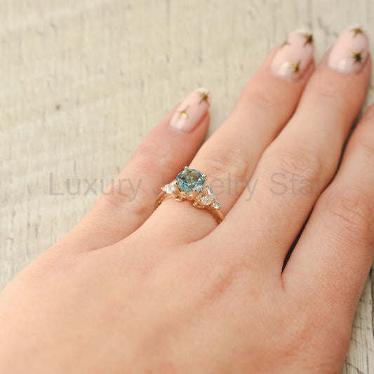 "Blossom" - Aquamarine Engagement Ring With Diamond Accents - image 2