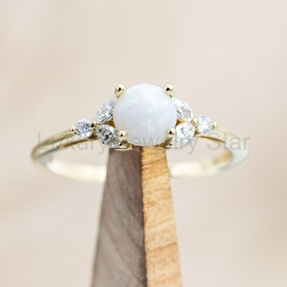 "Blossom" - Cabochon Cut Opal Engagement Ring With Diamond Accents