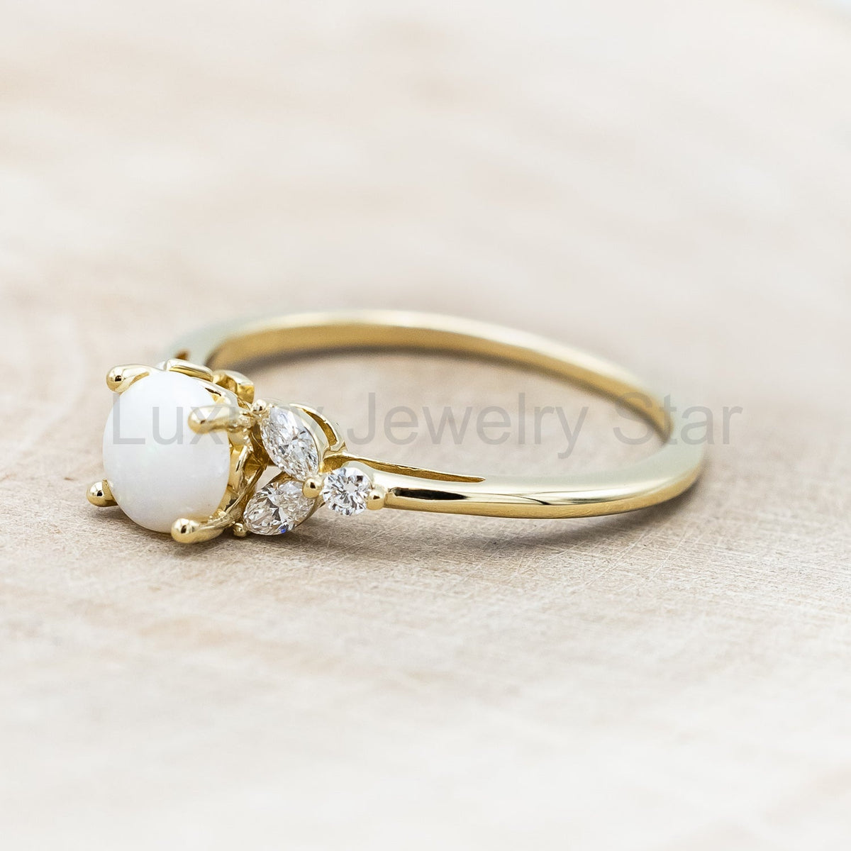 "Blossom" - Cabochon Cut Opal Engagement Ring With Diamond Accents - image 3