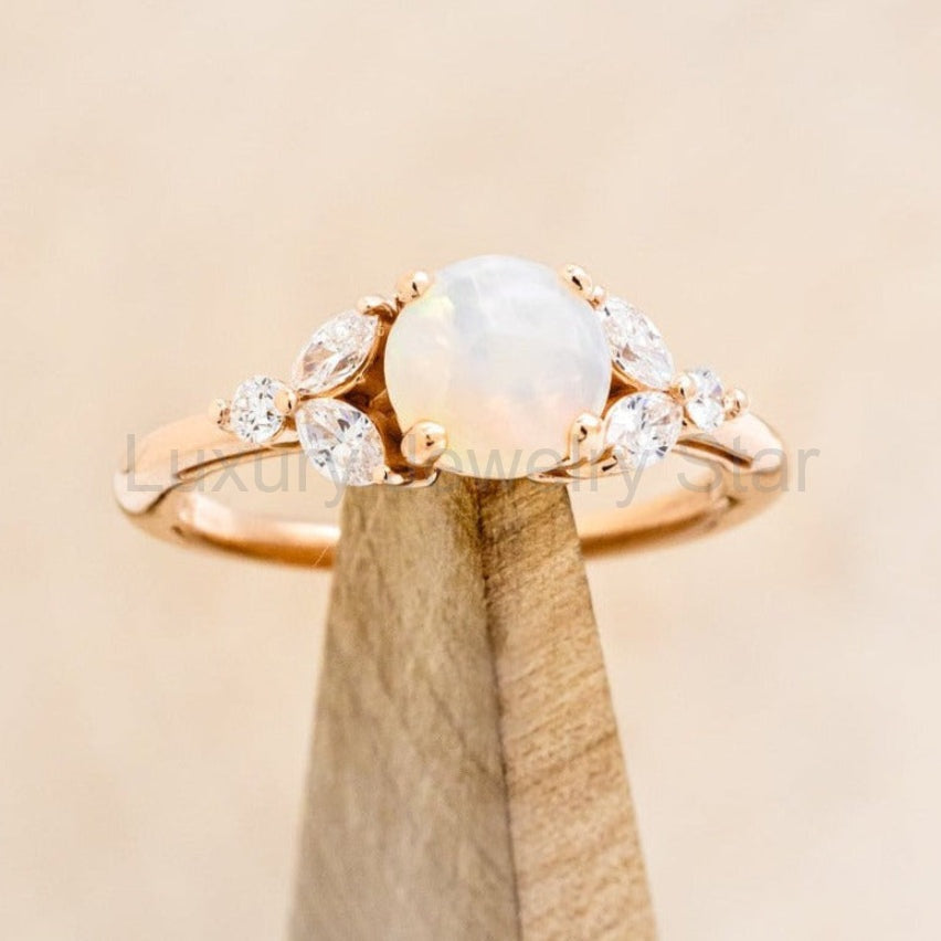 "Blossom" - Cabochon Cut Opal Engagement Ring With Diamond Accents - image 8