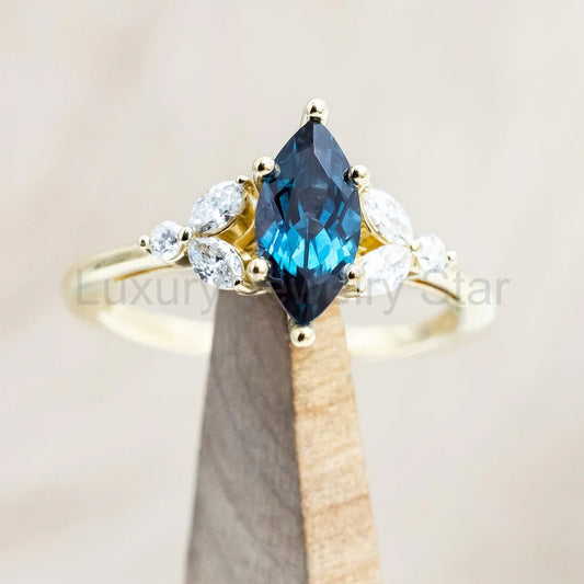 "Blossom" - Marquise Cut Lab-Grown Alexandrite Engagement Ring With Diamond Accents - 14K Yellow