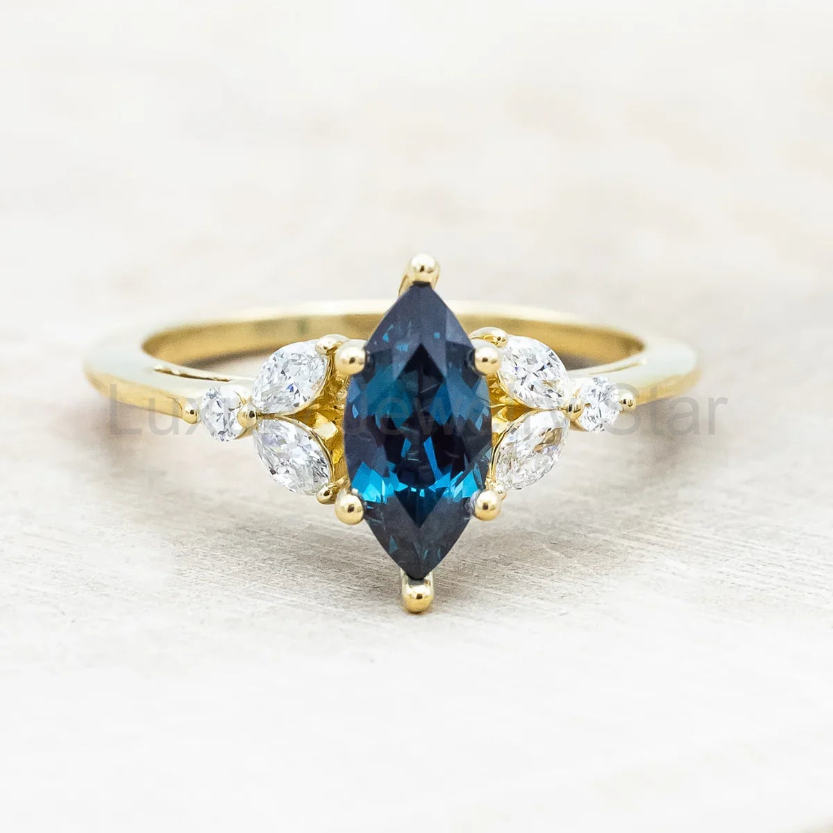 "Blossom" - Marquise Cut Lab-Grown Alexandrite Engagement Ring With Diamond Accents - 14K - image 3