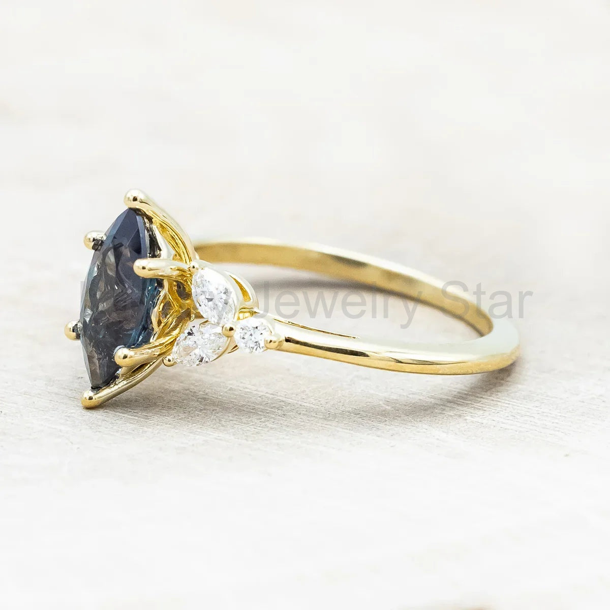 "Blossom" - Marquise Cut Lab-Grown Alexandrite Engagement Ring With Diamond Accents - 14K - image 4