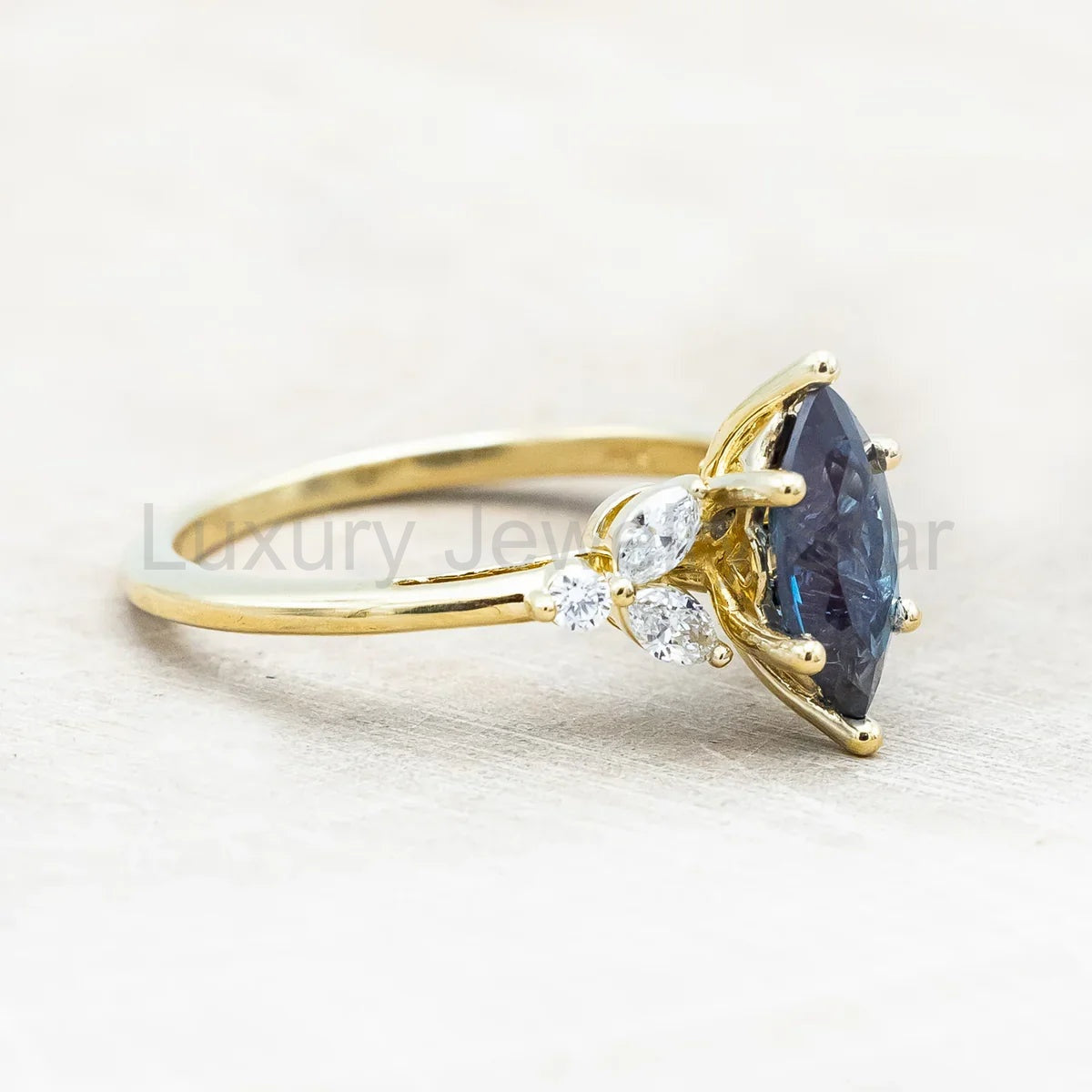 "Blossom" - Marquise Cut Lab-Grown Alexandrite Engagement Ring With Diamond Accents - 14K - image 5