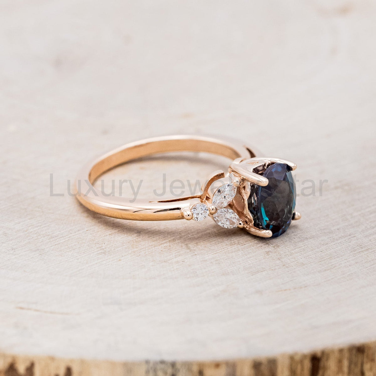 "Blossom" - Oval Cut Lab-Grown Alexandrite Engagement Ring With Diamond Accents - image 2