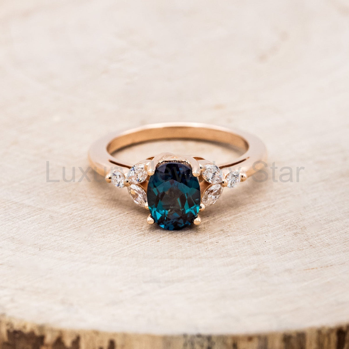 "Blossom" - Oval Cut Lab-Grown Alexandrite Engagement Ring With Diamond Accents - image 4
