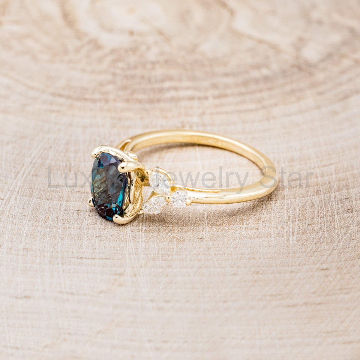 "Blossom" - Oval Cut Lab-Grown Alexandrite Engagement Ring With Diamond Accents - image 9