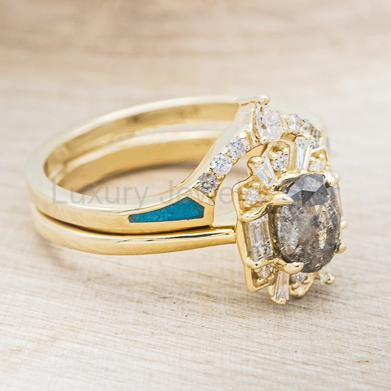"Cleopatra" - Salt & Pepper Diamond Engagement Ring With Diamond Accents & "Sama" Tracers - image 10
