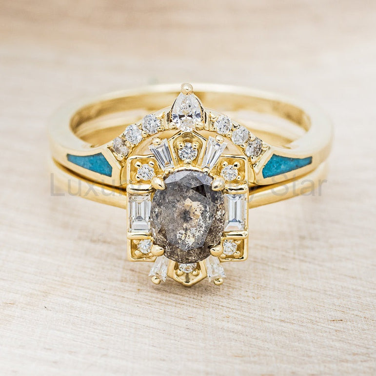 "Cleopatra" - Salt & Pepper Diamond Engagement Ring With Diamond Accents & "Sama" Tracers - image 12