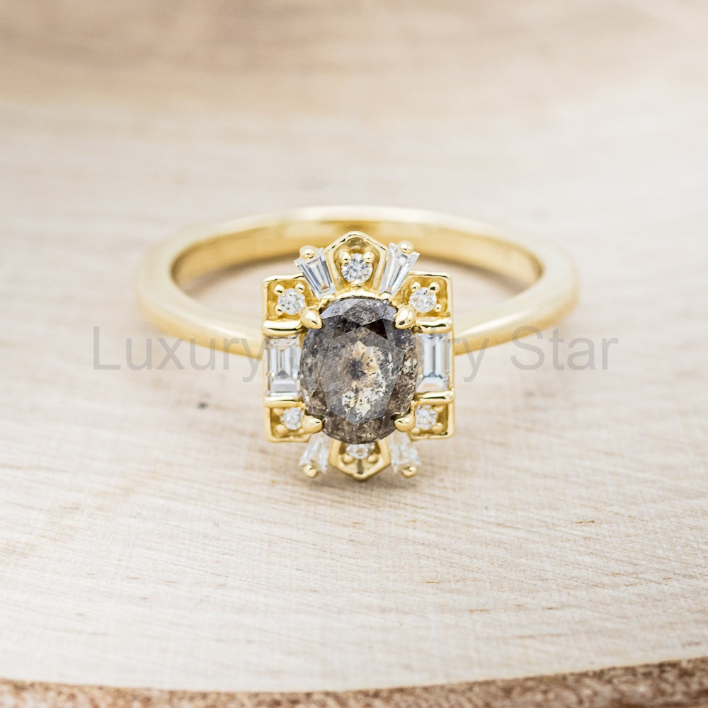 "Cleopatra" - Salt & Pepper Diamond Engagement Ring With Diamond Accents & "Sama" Tracers - image 16