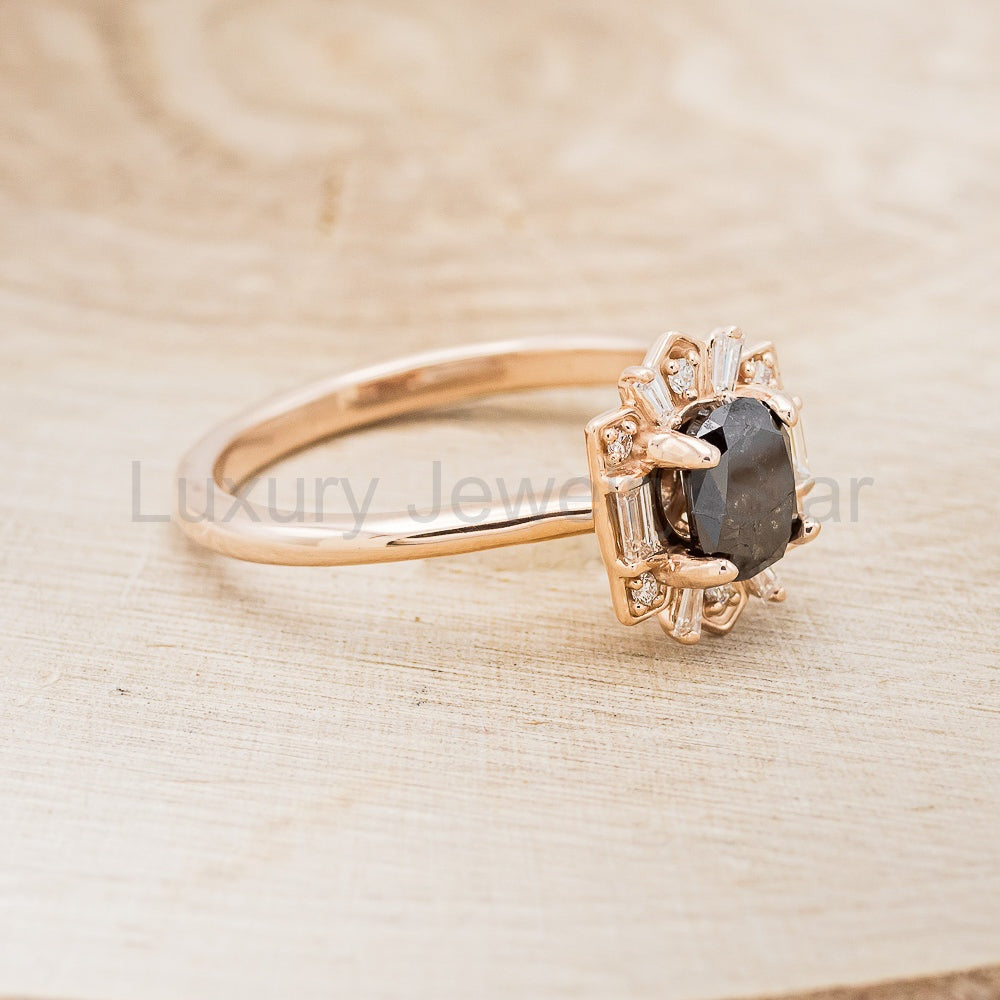"Cleopatra" - Salt & Pepper Diamond Engagement Ring With Diamond Accents & "Sama" Tracers - image 19
