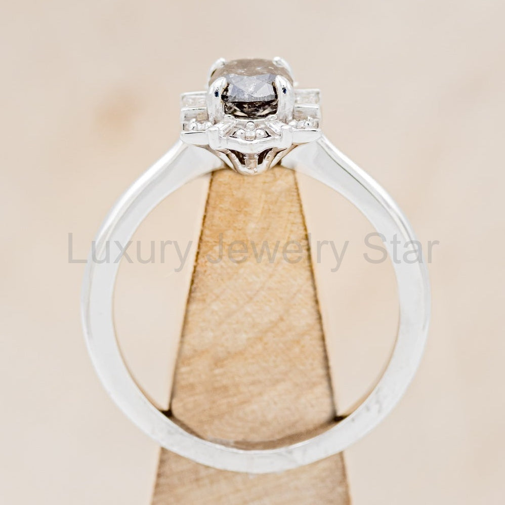 "Cleopatra" - Salt & Pepper Diamond Engagement Ring With Diamond Accents & "Sama" Tracers - image 5