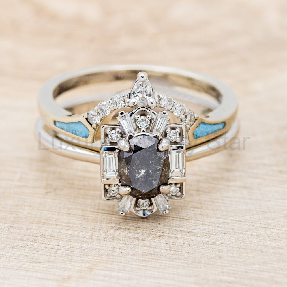 "Cleopatra" - Salt & Pepper Diamond Engagement Ring With Diamond Accents & "Sama" Tracers - image 8