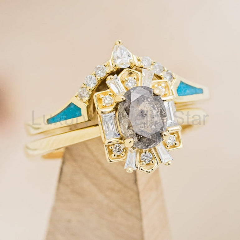 "Cleopatra" - Salt & Pepper Diamond Engagement Ring With Diamond Accents & "Sama" Tracers - image 9