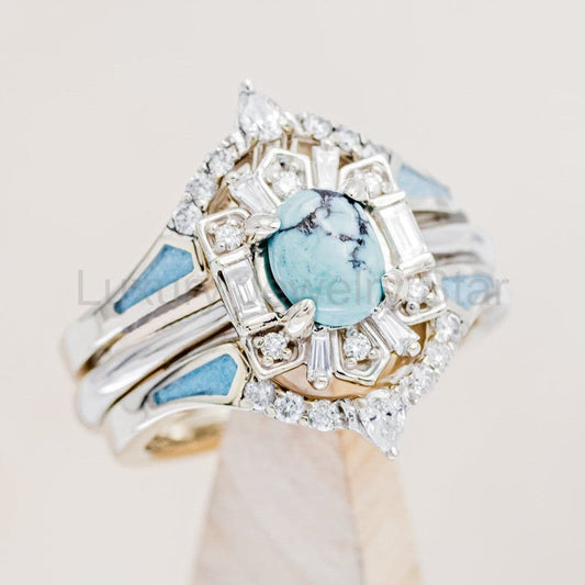 "Cleopatra" - Turquoise Engagement Ring With Diamond Accents & "Sama" Tracers