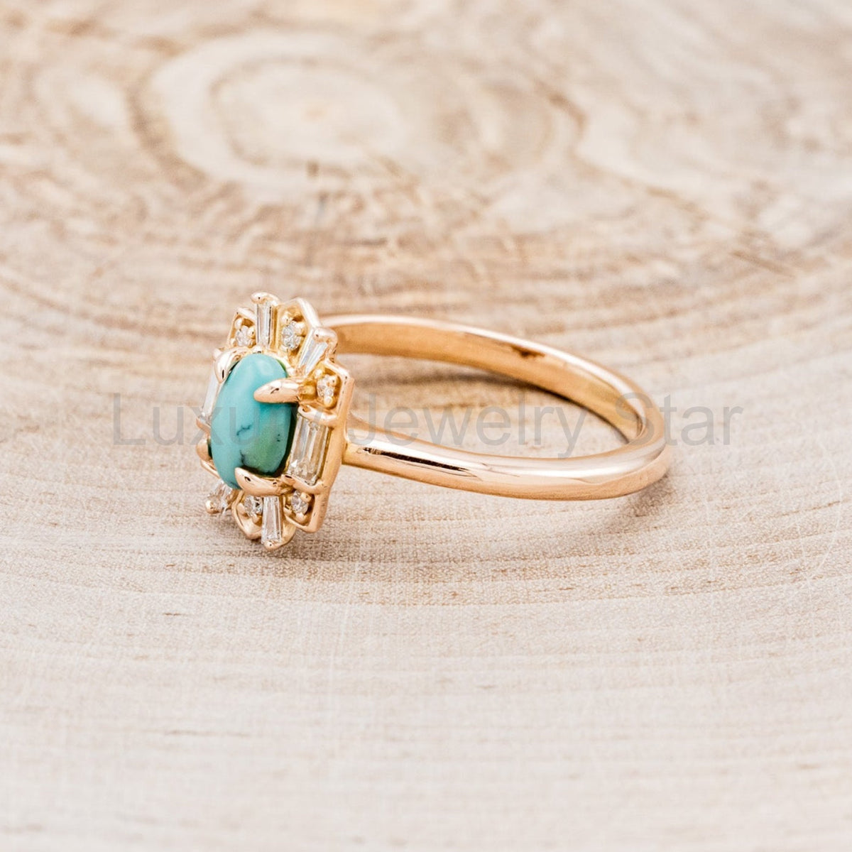 "Cleopatra" - Turquoise Engagement Ring With Diamond Accents & "Sama" Tracers - image 10
