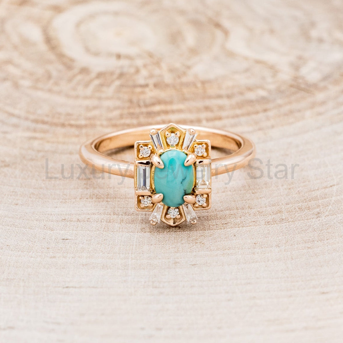 "Cleopatra" - Turquoise Engagement Ring With Diamond Accents & "Sama" Tracers - image 11