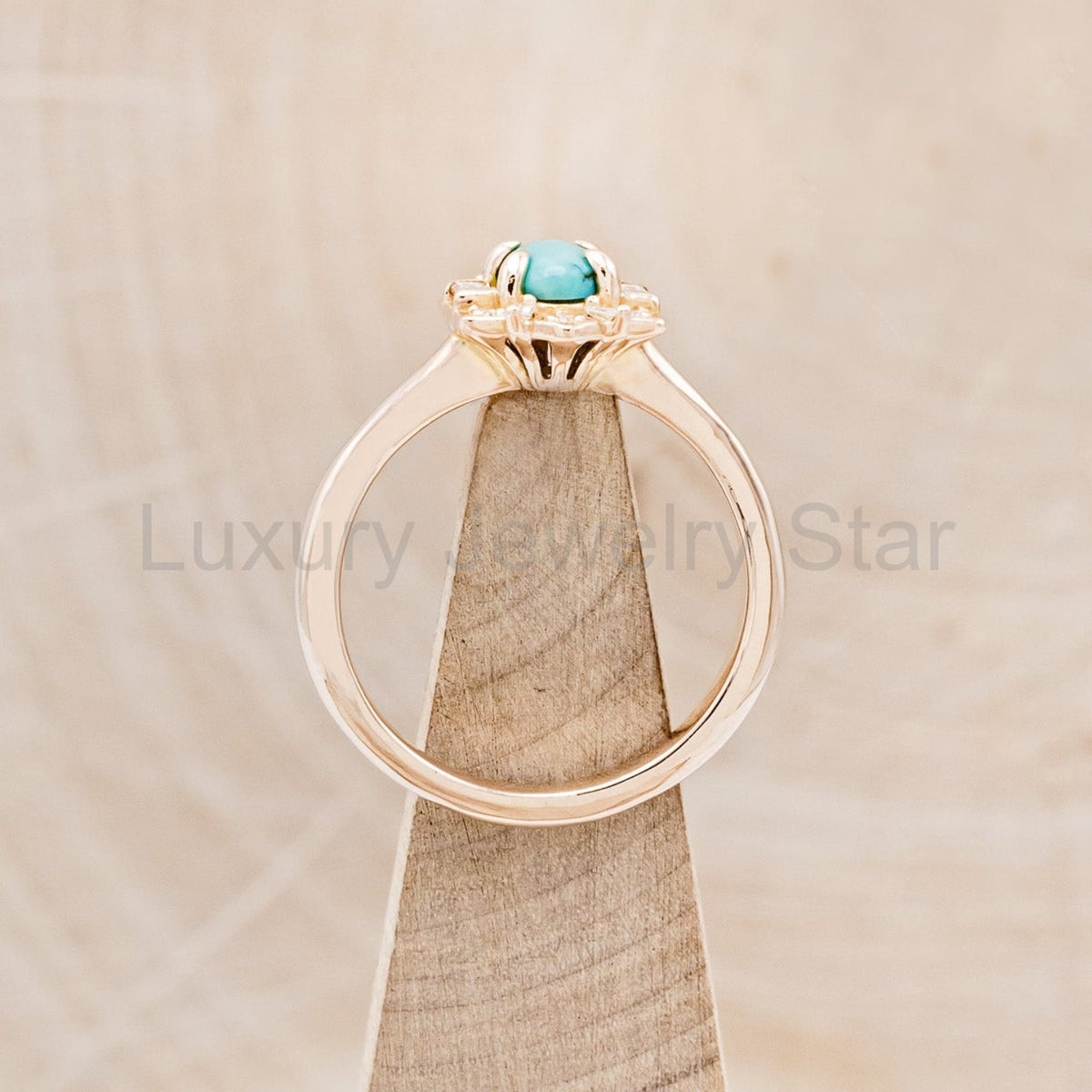 "Cleopatra" - Turquoise Engagement Ring With Diamond Accents & "Sama" Tracers - image 13