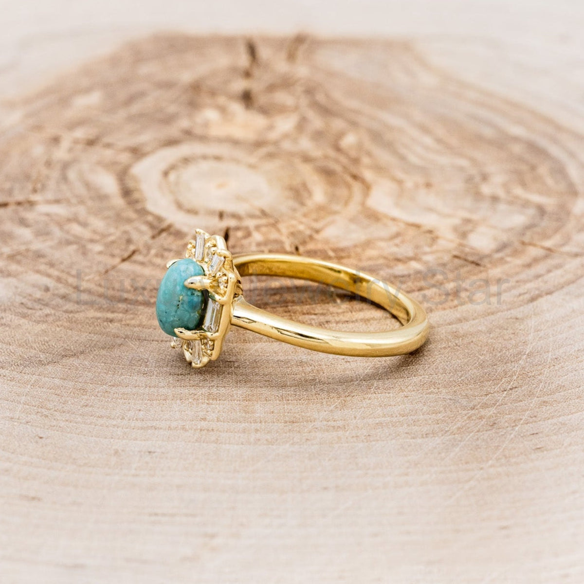 "Cleopatra" - Turquoise Engagement Ring With Diamond Accents & "Sama" Tracers - image 16