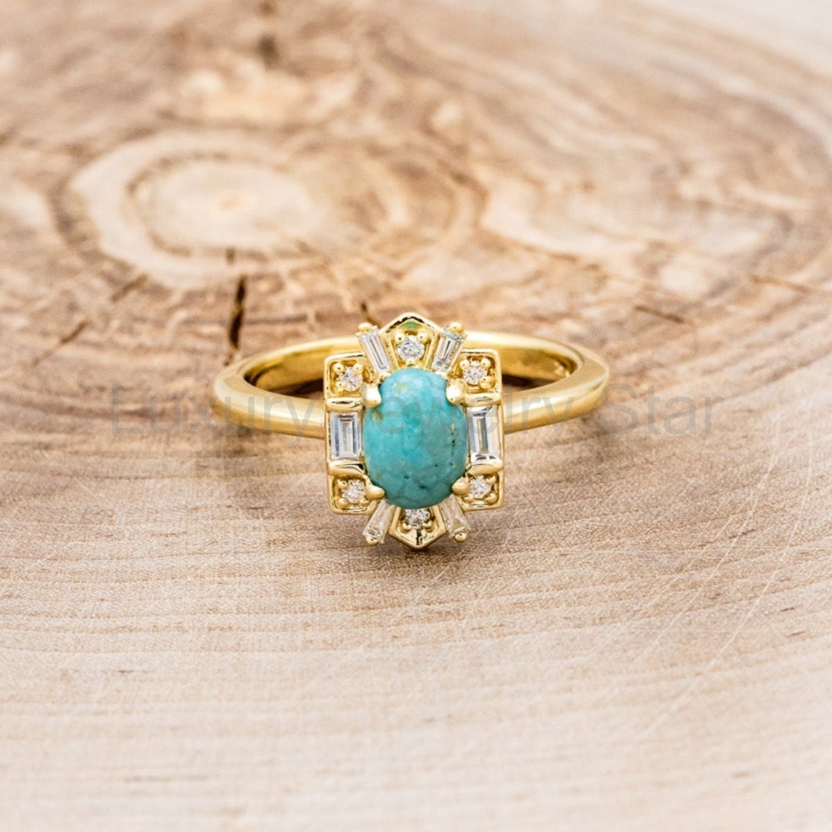 "Cleopatra" - Turquoise Engagement Ring With Diamond Accents & "Sama" Tracers - image 17