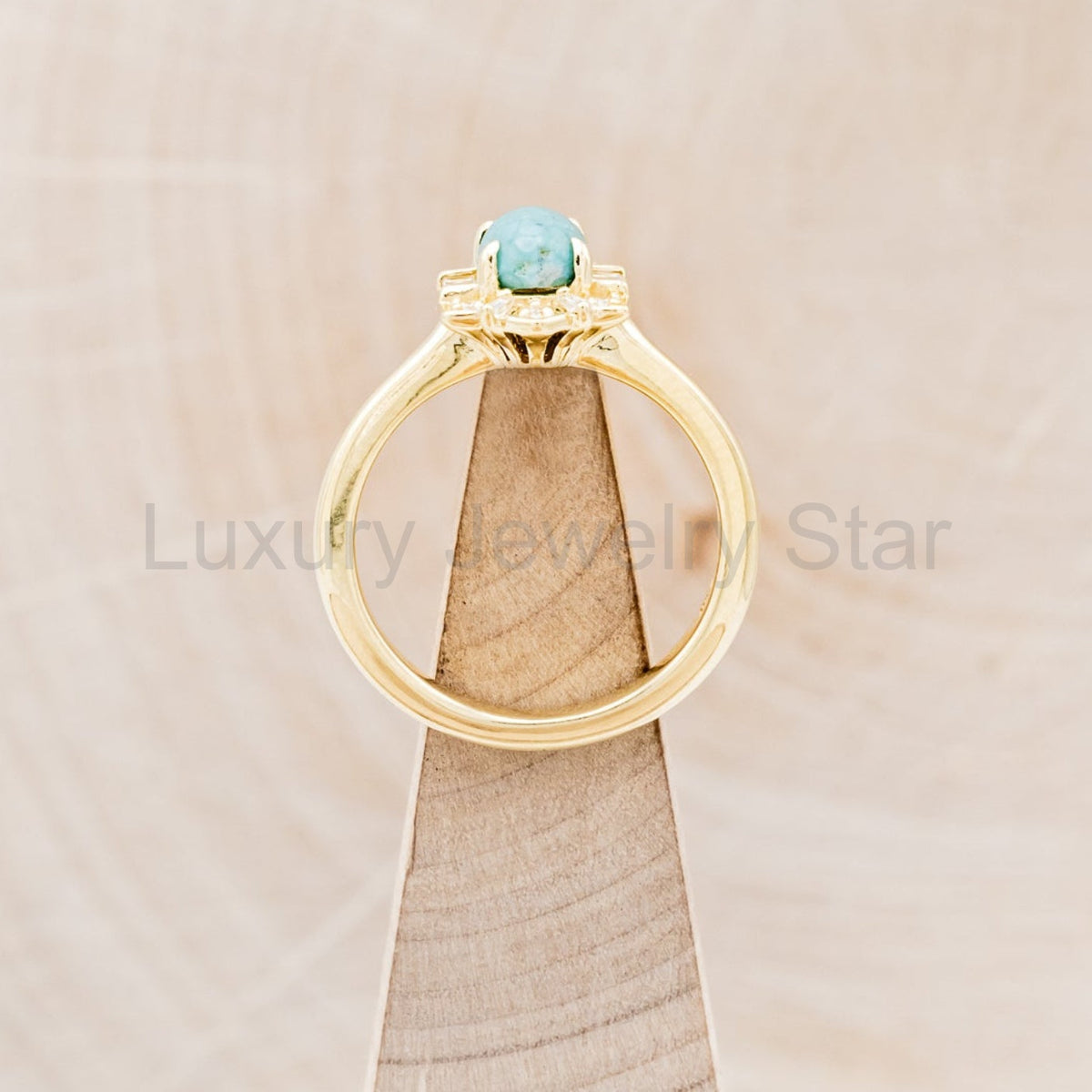 "Cleopatra" - Turquoise Engagement Ring With Diamond Accents & "Sama" Tracers - image 19