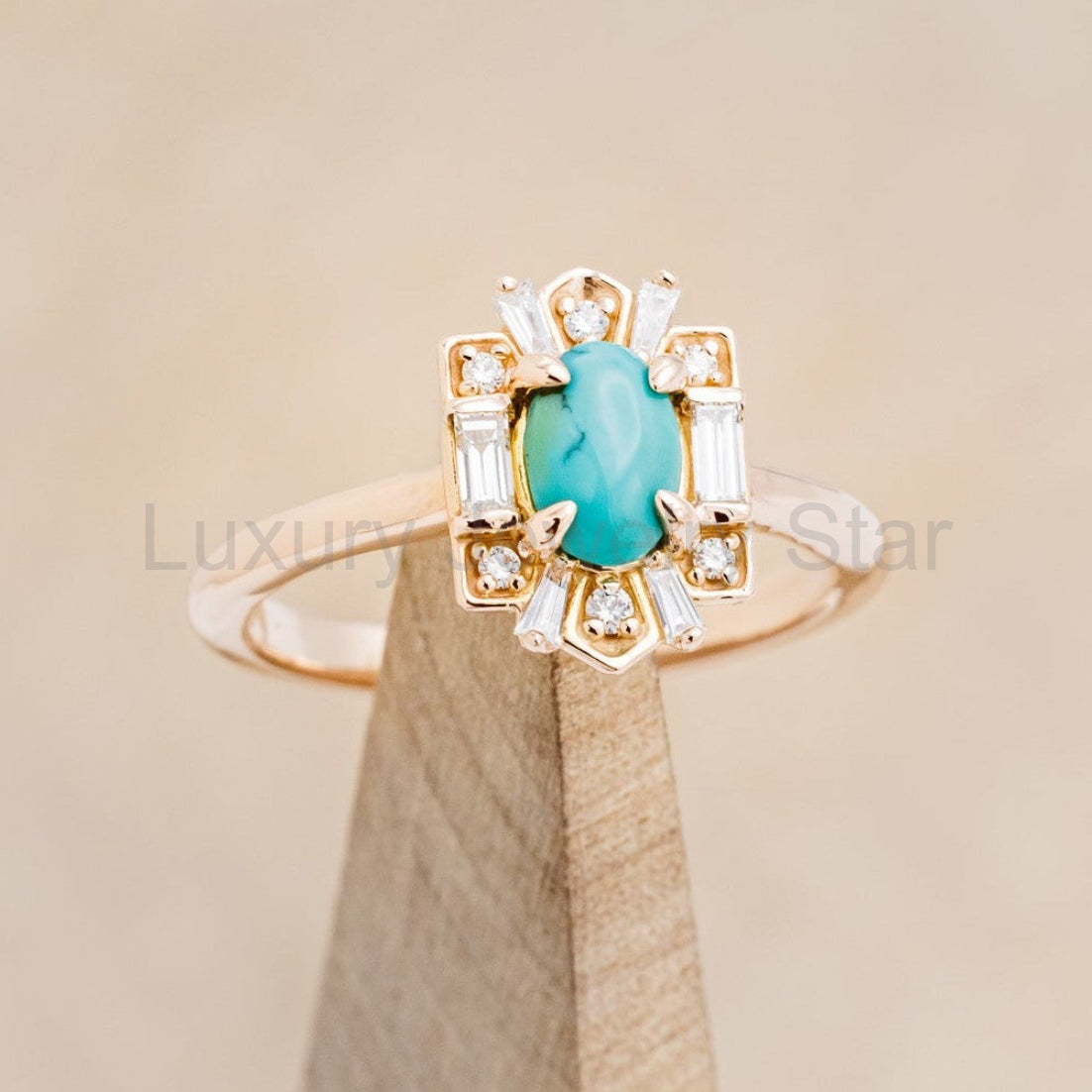 "Cleopatra" - Turquoise Engagement Ring With Diamond Accents & "Sama" Tracers - image 8