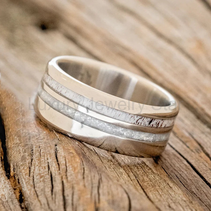 "Cosmo" - Antler & Diamond Dust Wedding Band - Titanium (8mm) - Size 12 1/2 - image 2
