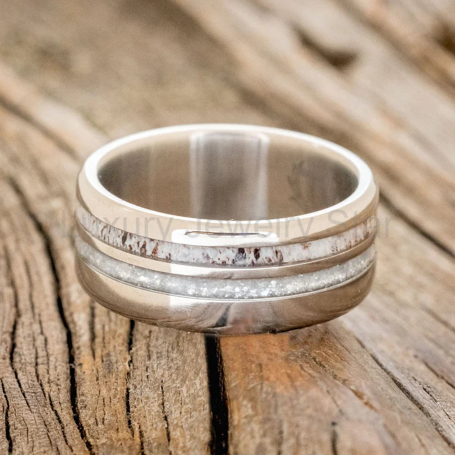 "Cosmo" - Antler & Diamond Dust Wedding Band - Titanium (8mm) - Size 12 1/2 - image 3