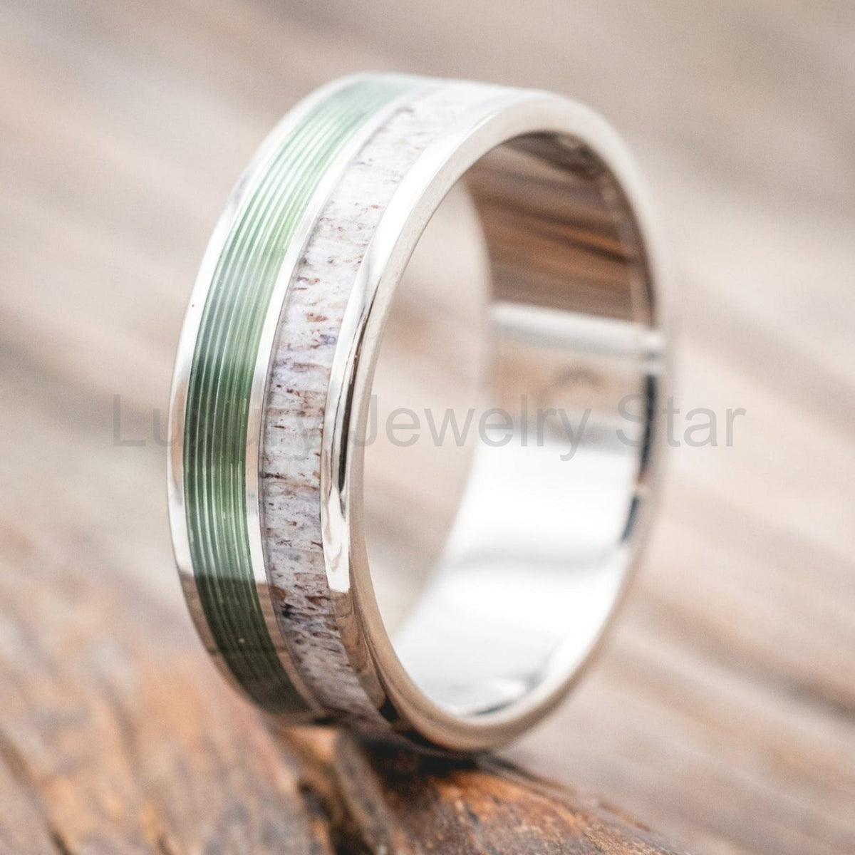 "Dyad" - Antler & Fishing Line Wedding Band - image 14