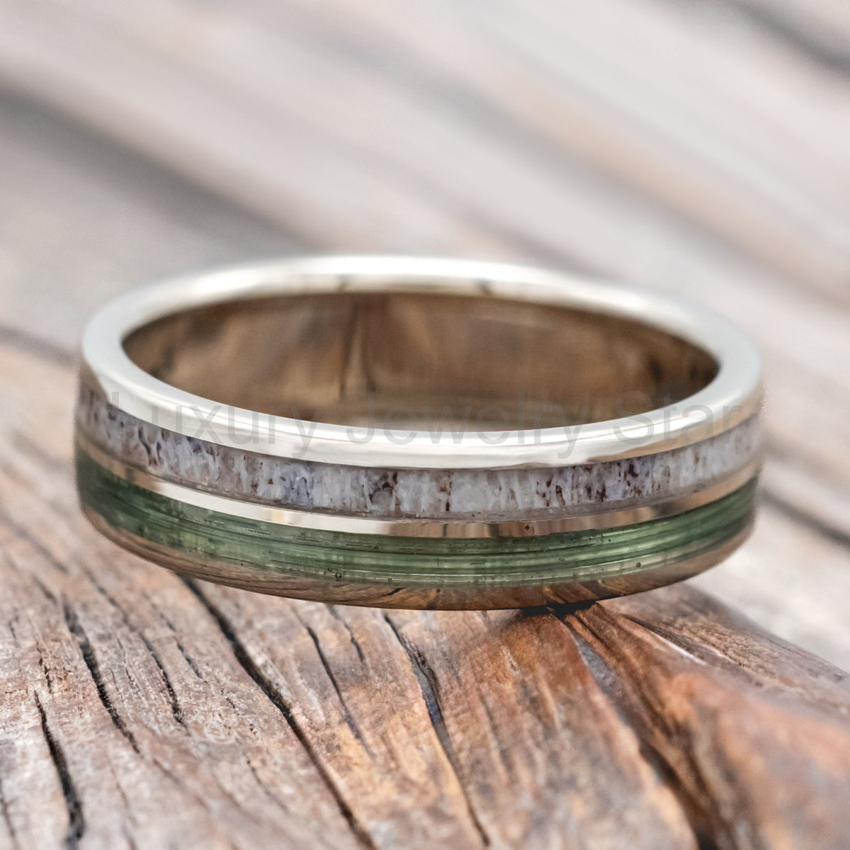 "Dyad" - Antler & Fishing Line Wedding Band - image 19