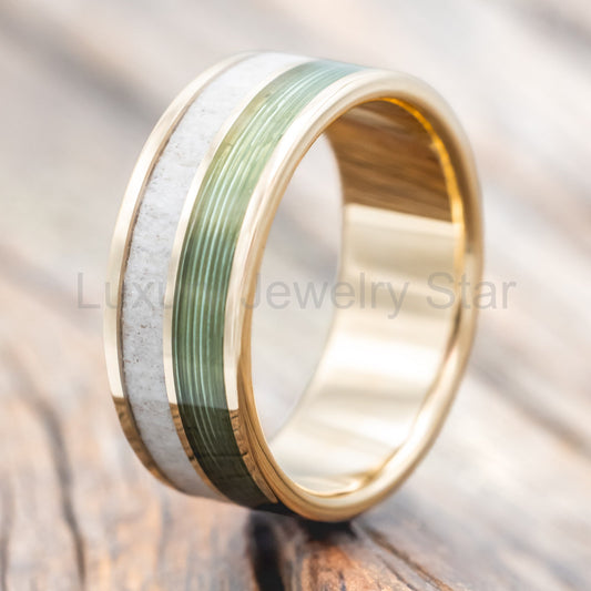 "Dyad" - Antler & Fishing Line Wedding Band - image 2