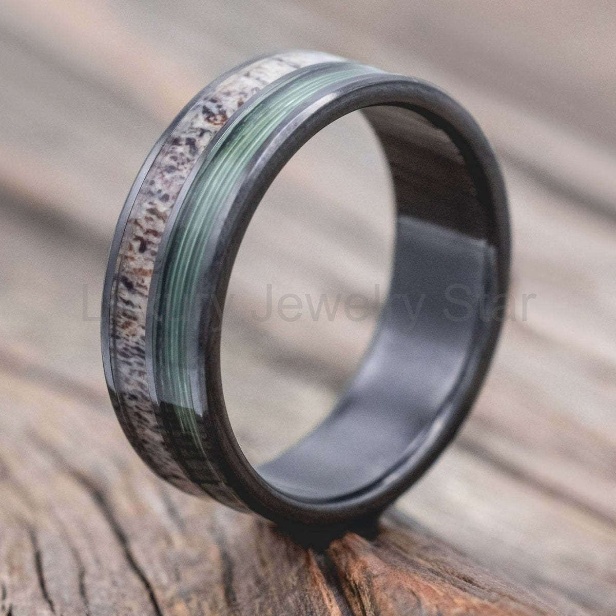 "Dyad" - Antler & Fishing Line Wedding Band - image 8