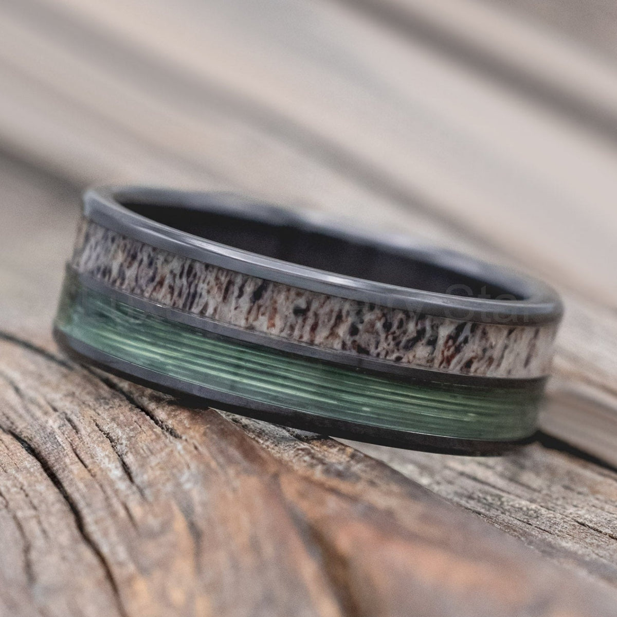 "Dyad" - Antler & Fishing Line Wedding Band - image 9