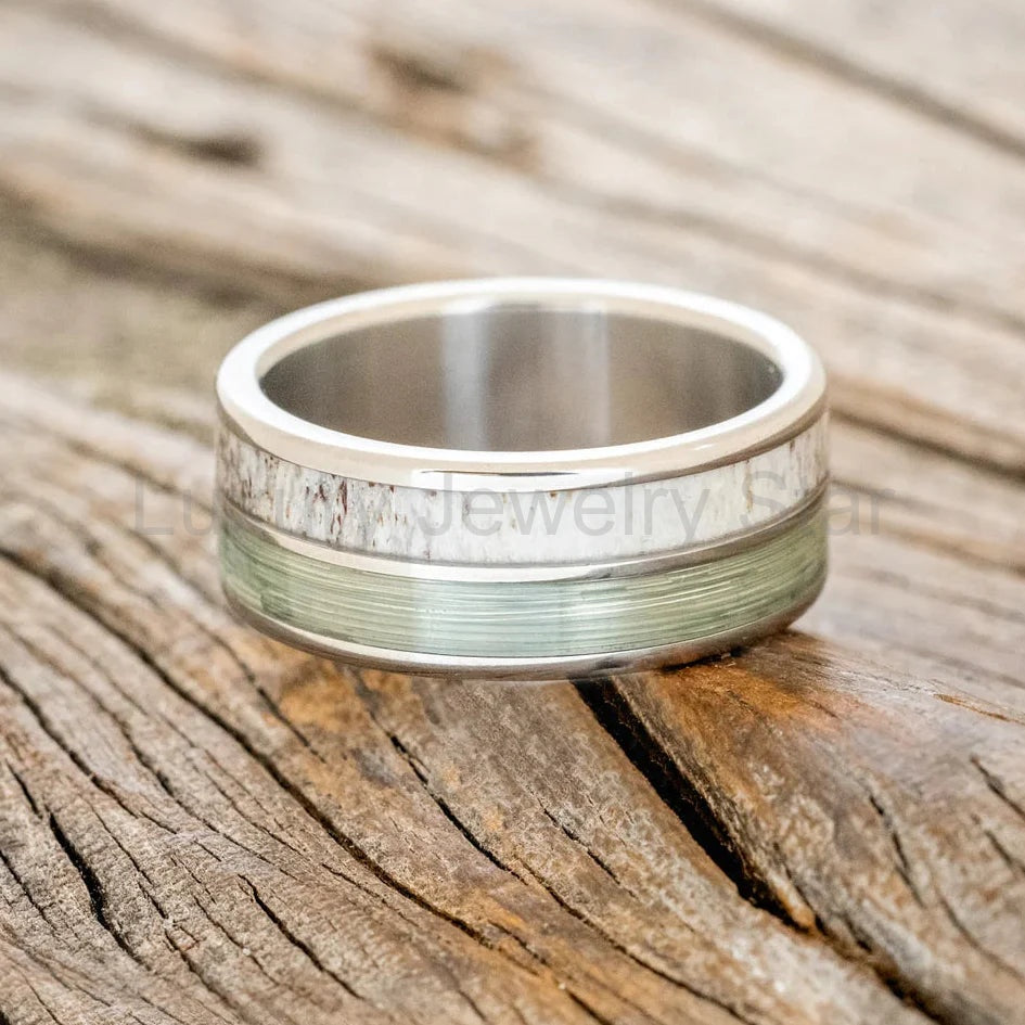 "Dyad" - Antler & Fishing Line Wedding Band - Titanium (8mm) - Size 8 1/2 - image 3