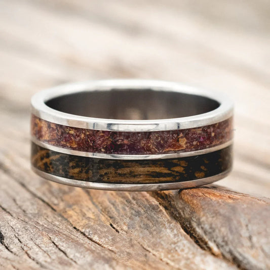 "Dyad" - Tattoo Ink, Rose Petals & Whiskey Barrel Oak Wedding Band - 14K Rose Gold (8mm) - image 2