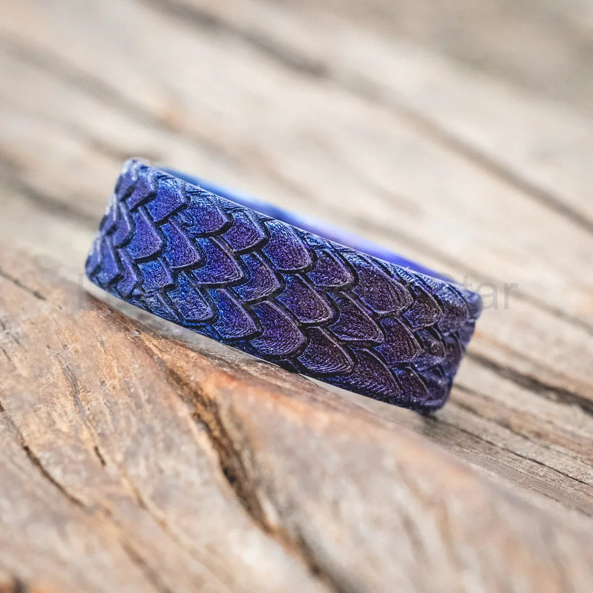 "Echo" - Fire-Treated Titanium Embossed 3D Dragon Scale Wedding Band - Titanium (8mm) - image 2