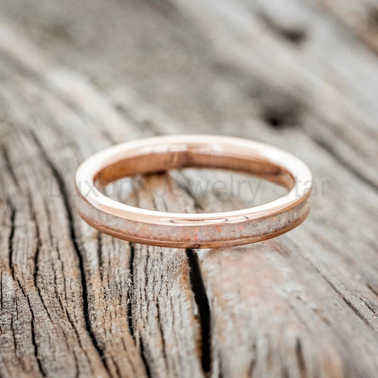 "Eterna" - Fire & Ice Opal Stacking Band - 14K Rose Gold (3mm) - Size 5 1/2 - image 2