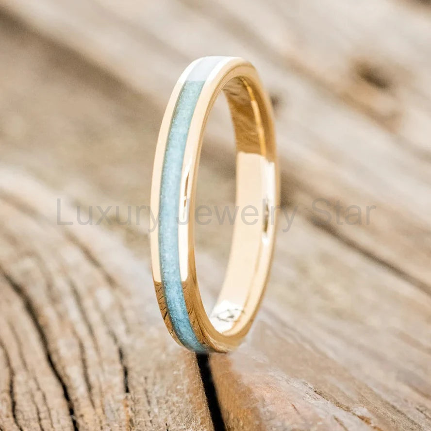 "Eterna" - Turquoise Stacking Band - 14K Yellow Gold (3mm) - Size 6 3/4