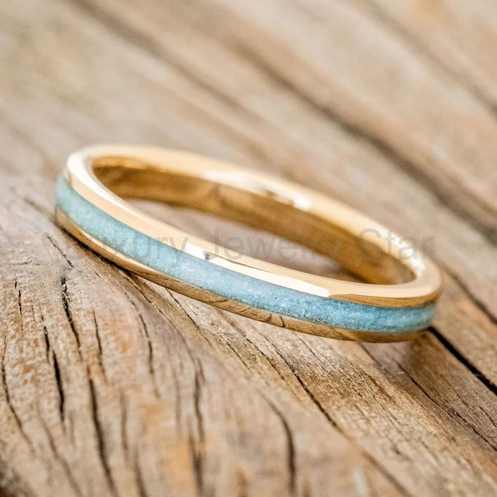 "Eterna" - Turquoise Stacking Band - 14K Yellow Gold (3mm) - Size 6 3/4 - image 2
