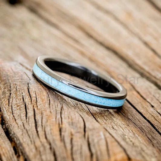 "Eterna" - Turquoise Stacking Band - Black Zirconium (3mm) - Size 7 1/4 - image 2