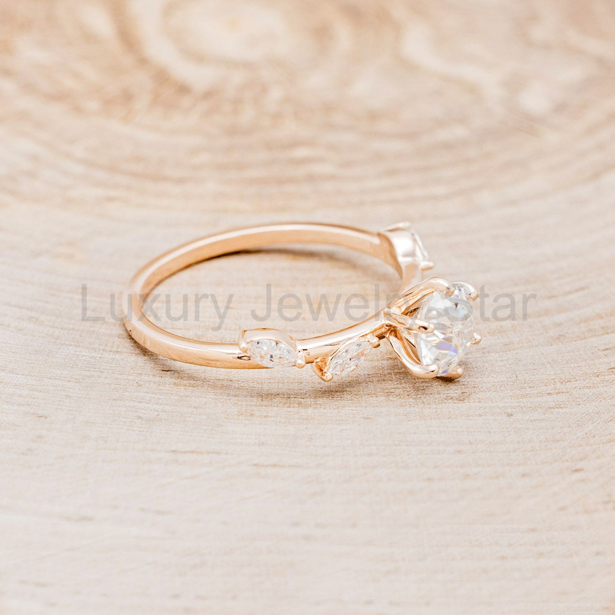 "Flora" - Round Cut Moissanite Engagement Ring With Marquise Cut Diamond Accents - 14K - image 4