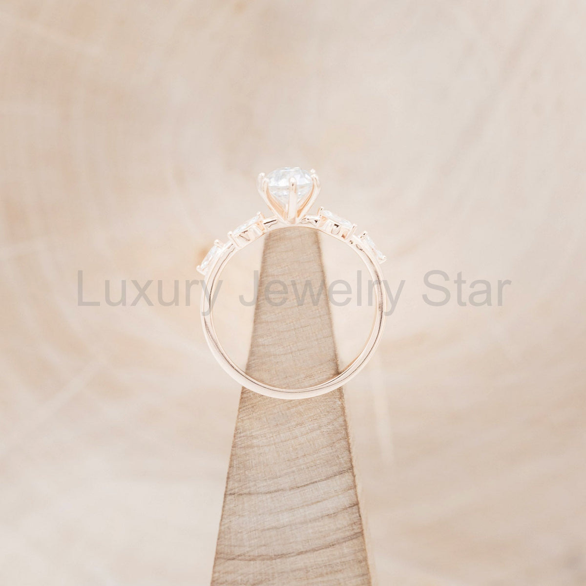 "Flora" - Round Cut Moissanite Engagement Ring With Marquise Cut Diamond Accents - 14K - image 7