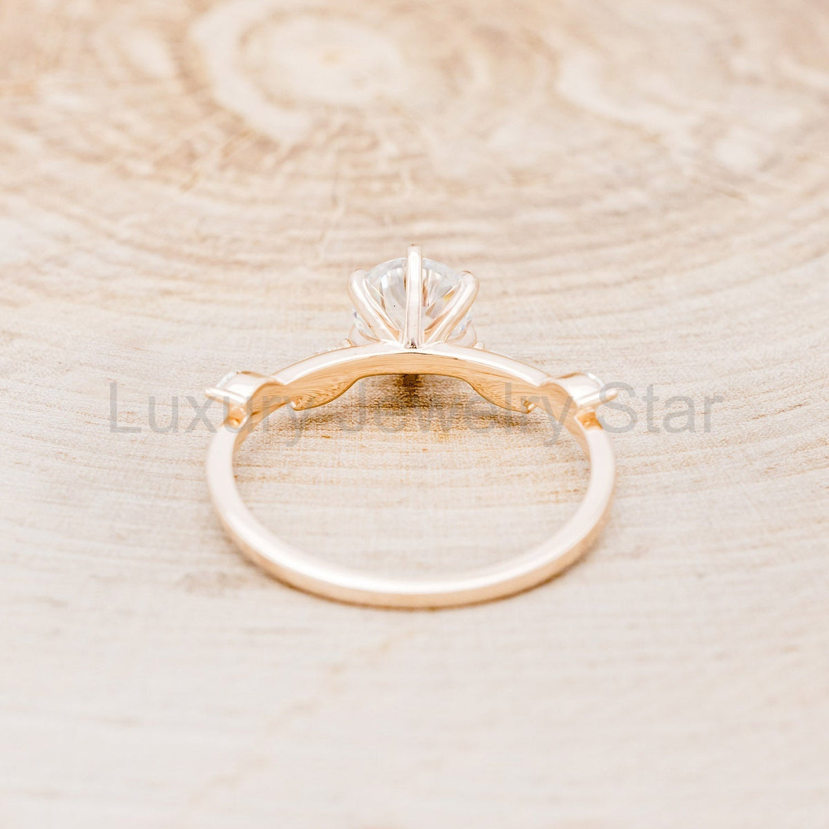 "Flora" - Round Cut Moissanite Engagement Ring With Marquise Cut Diamond Accents - 14K - image 8