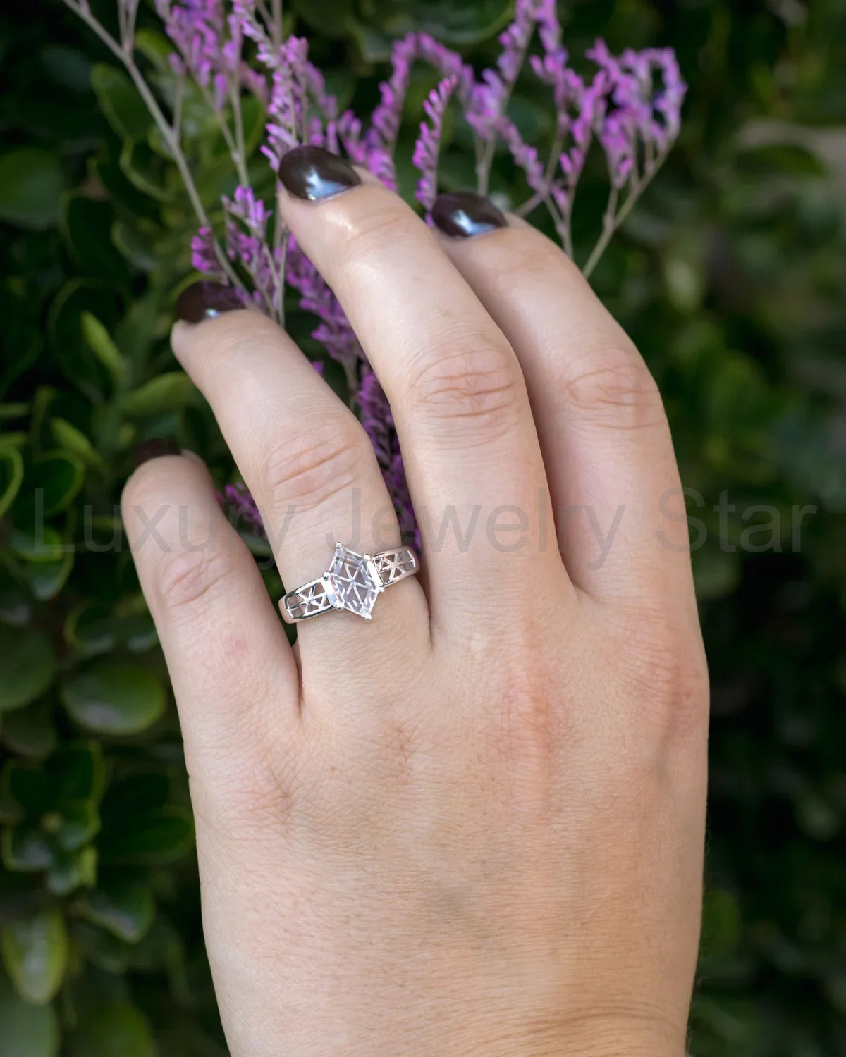 "Freya" - Love Bind Rune Engagement Ring With Elongated Hexagon Portrait Cut White Quartz - image 2