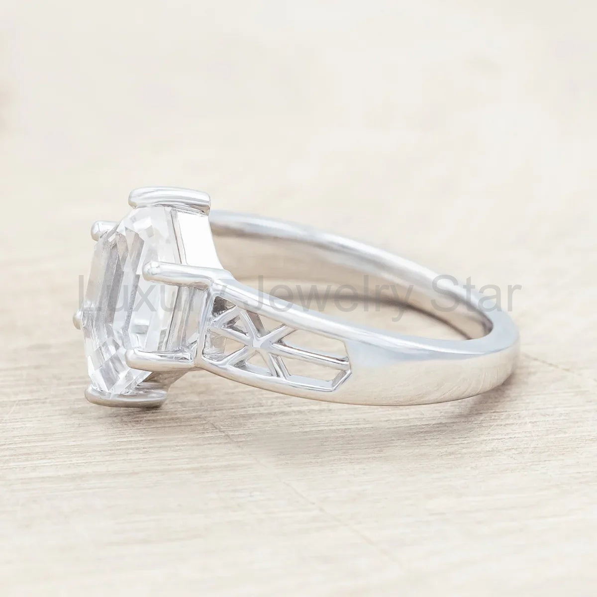"Freya" - Love Bind Rune Engagement Ring With Elongated Hexagon Portrait Cut White Quartz - image 4